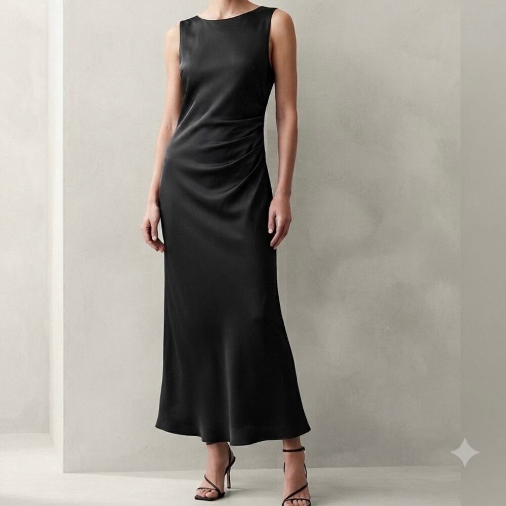 BANANA REPUBLIC | Sleeveless Dress Ruching Gathered Side Black | Size XL Tall
